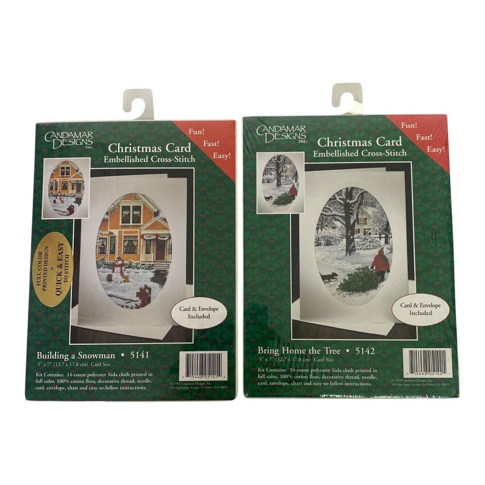 Candamar Christmas Holiday Embellished Cross Stitch Greeting Card No 5141 & 5142